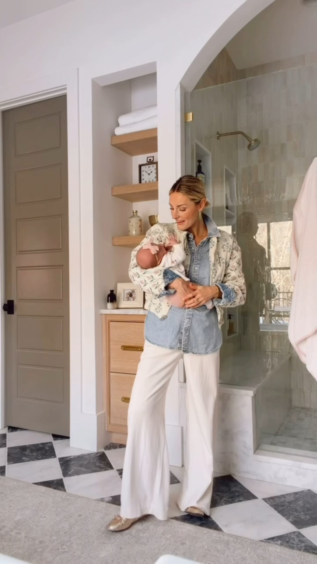 Rosie & I matching in our florals 💕 this has been a great, elevated postpartum look! Wearing M in the top, S in the pants, & XS in the jacket! 

Loverly Grey, Target find, Target fashion, Anthropologie, floral quilted jacket, white pants outfit, denim top, winter fashion, winter outfit ideas, postpartum outfit ideas 

#LTKootd #LTKSeasonal #LTKmomlife