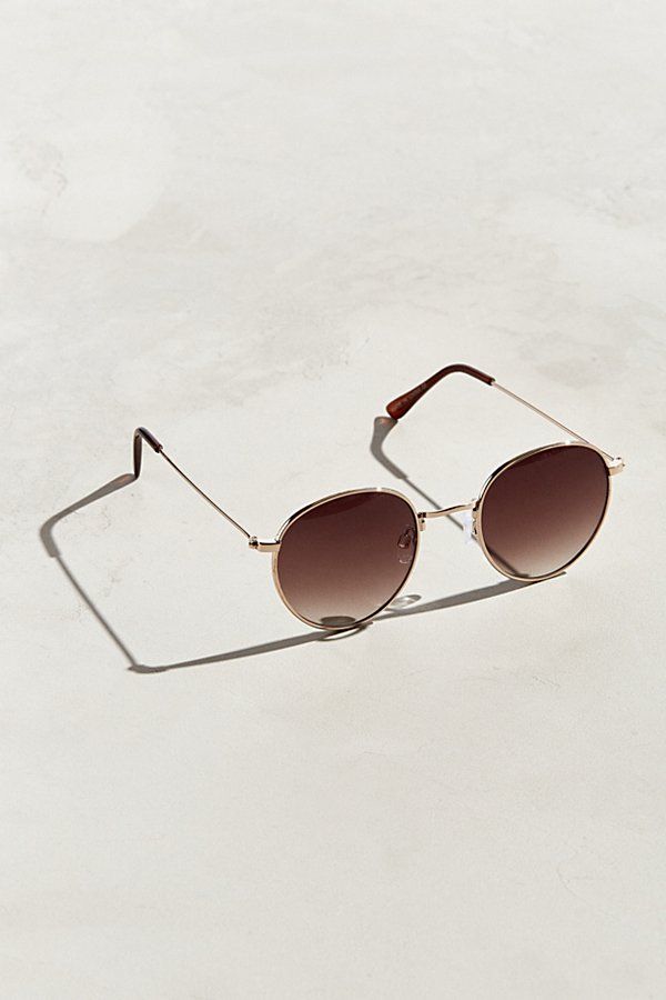 UO Metal Lennon Round Sunglasses - Brown at Urban Outfitters | Urban Outfitters (US and RoW)