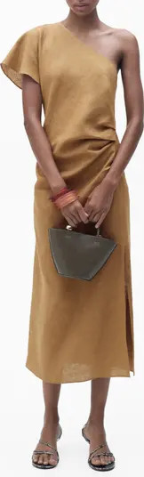 MANGO One-Shoulder Linen Midi Dress | Nordstrom | Nordstrom