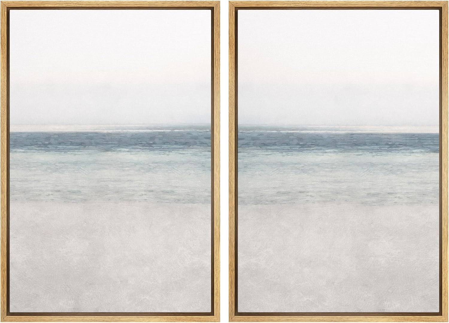 Framed Canvas Print Wall Art Set Abstract Beach Shore Ocean Wave Horizon Nature Wilderness Illustrations Modern Art Decorative Coastal Cottage Seascape for Bedroom - 24"x36"x2 Natural | Amazon (US)