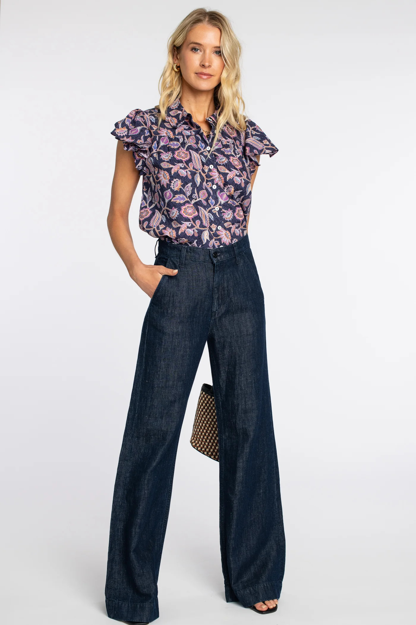 Val Top in Cactus Flower Navy | Elizabeth James The Label