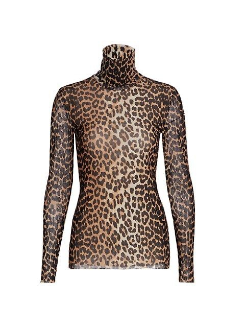 Leopard Printed Mesh Turtleneck | Saks Fifth Avenue