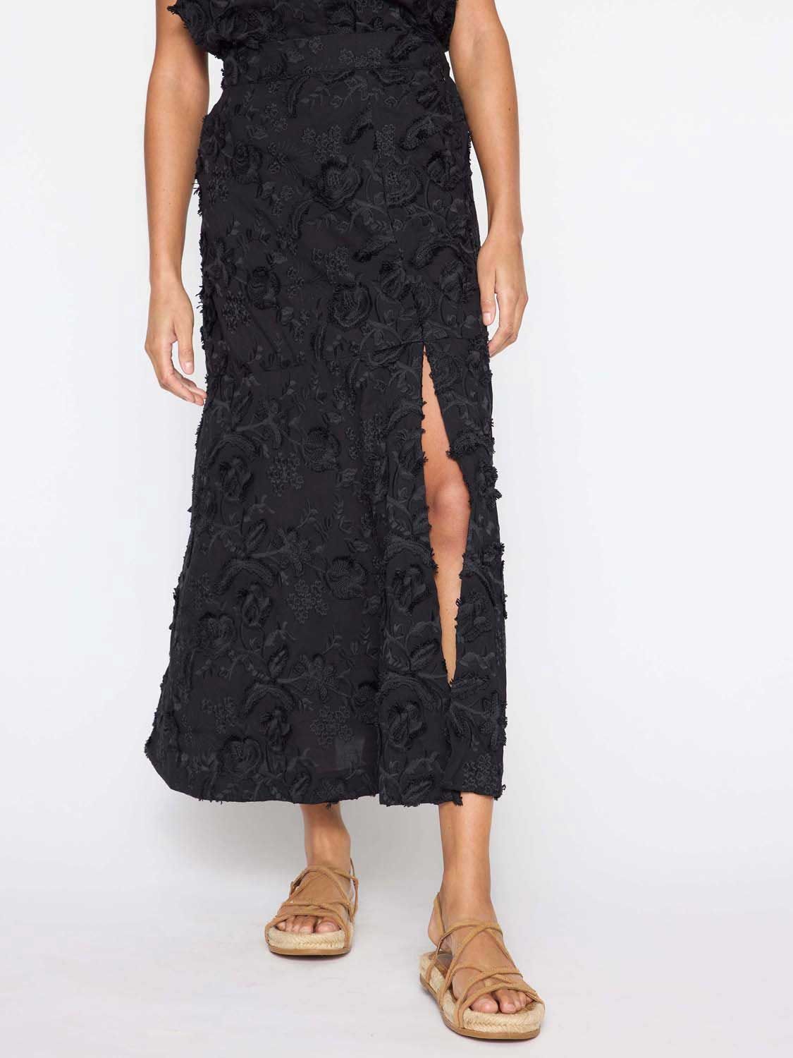 Brochu Walker | Women's Danni Cotton Midi Skirt in Black | Brochu Walker