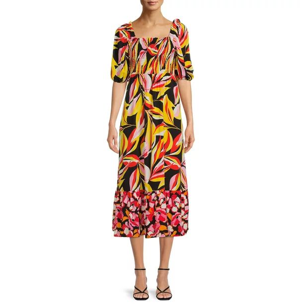 The Get Women's Colorblocked Midi Dress with Short Sleeves - Walmart.com | Walmart (US)