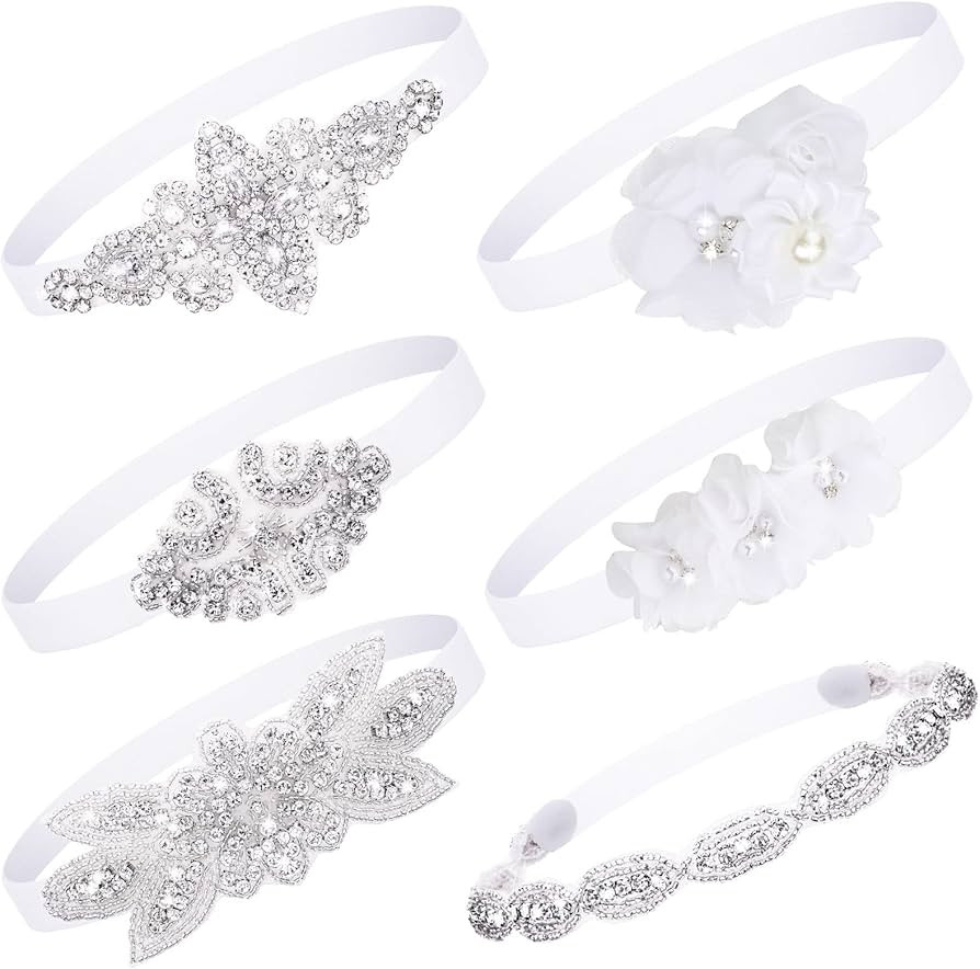 Juinte 6 Pieces Baptism Headband for Baby Girl Elastic Chiffon Crystal Toddler Girl Headband for ... | Amazon (US)