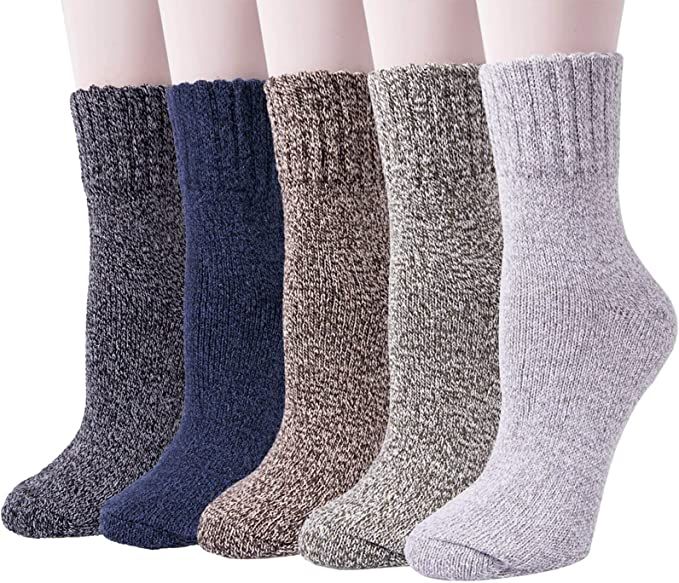 5 Pack Womens Wool Socks Winter Warm Socks Thick Knit Cabin Cozy Crew Soft Socks Gifts for Women | Amazon (US)