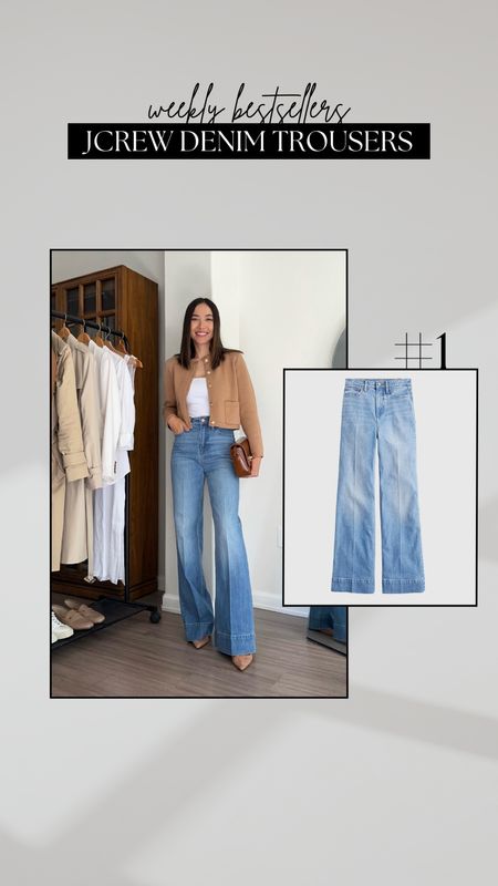 #1 bestseller - jcrew denim trousers in chambray wash 

• I’m wearing size 25 in the classic length  
• if you’re under 5’4, I’d recommend getting the petite length 
• if you’re not curvy, I’d recommend sizing down one 
• great classic jean option for workwear 

#LTKworkwear #LTKstyletip