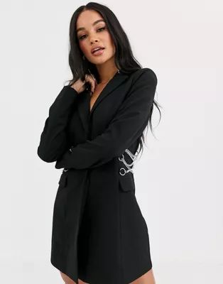 4th + Reckless blazer dress with strappy chain back detail in black | ASOS (Global)