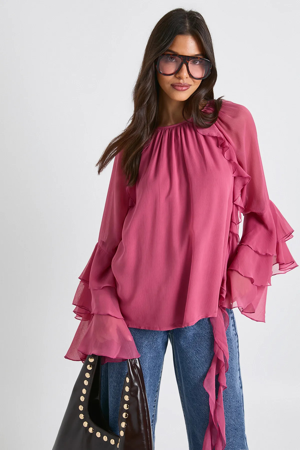 Chiffon Ruffle Volume Sleeve Blouse | Boohoo.com (UK & IE)