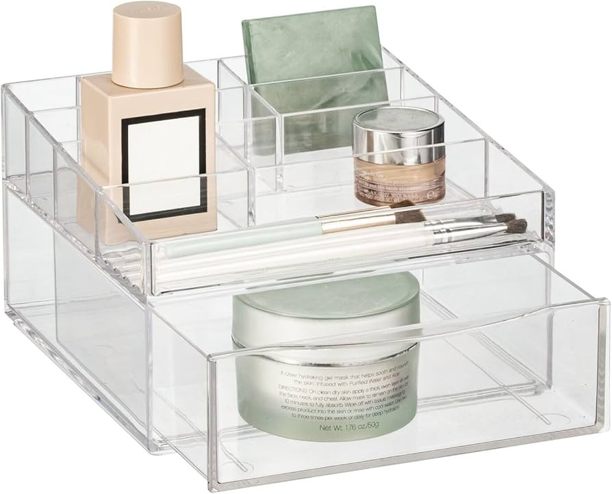 mDesign Plastic Divided Makeup Organizer Holder Bin with Front Drawer for Bathroom Vanity, Counte... | Amazon (US)