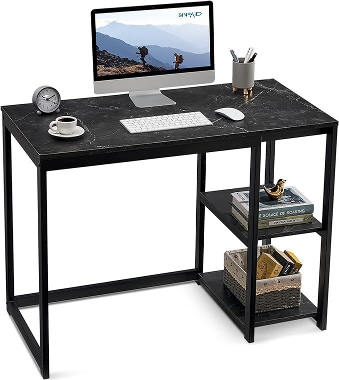 SINPAID Computer Desk 40 inches with 2-Tier Shelves Sturdy Home Office Desk with Large Storage Sp... | Amazon (US)