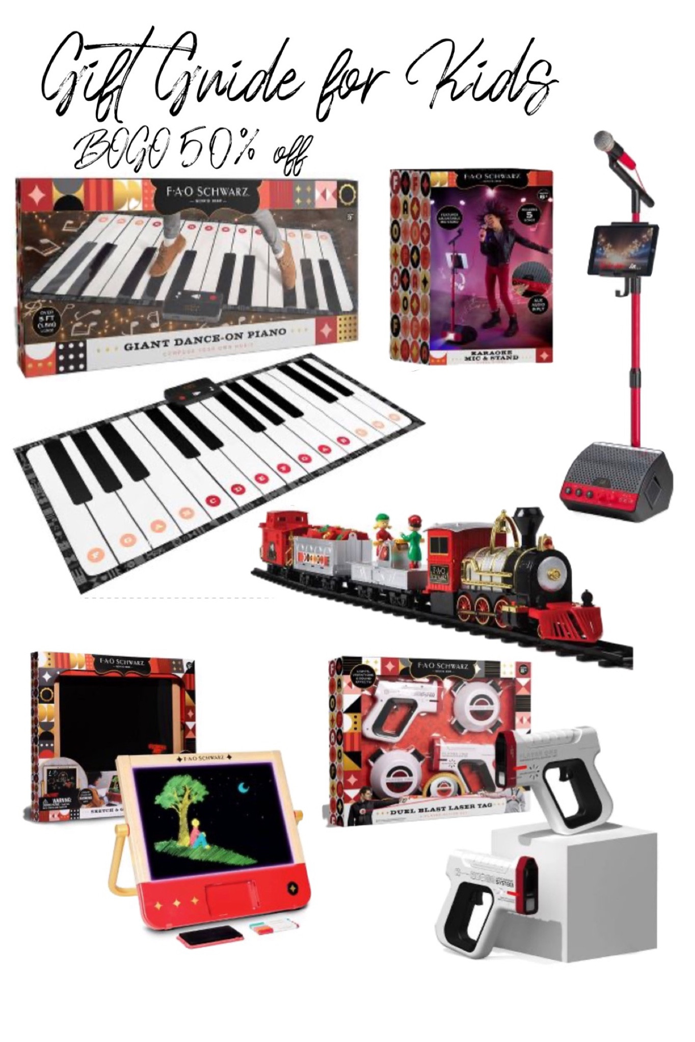 FAO Schwartz at Target. Gift ideas for kids! 

BOGO 
Buy one get one 
Toys for kids
Gift ideas
Children’s toys
Large piano
Train set
Microphone 
Laser tag 


#LTKCyberweek #LTKkids #LTKGiftGuide