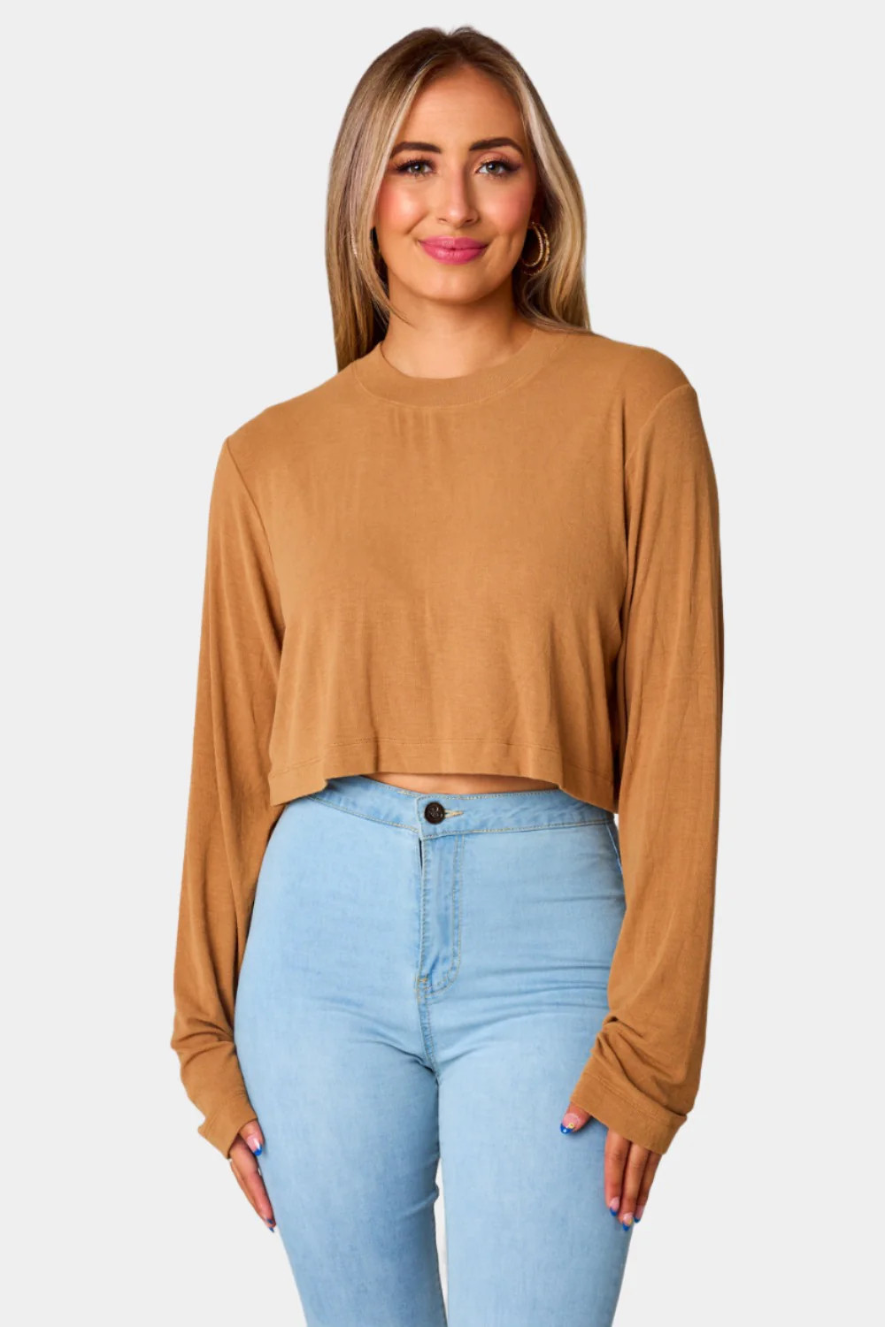 BuddyLove | Frannie Long Sleeve Crop Top | Fawn | BuddyLove