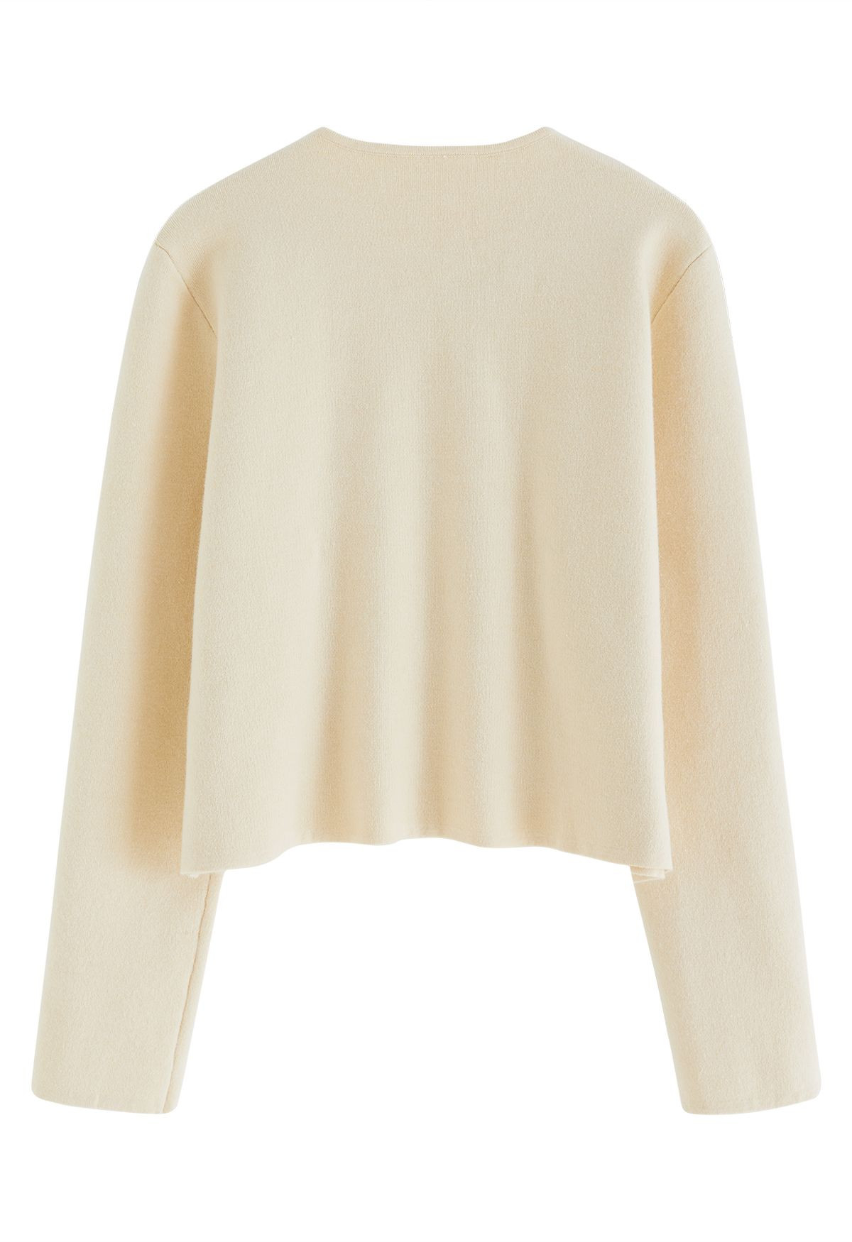 Front Pocket Double-Breasted Crop Cardigan in Cream | Chicwish