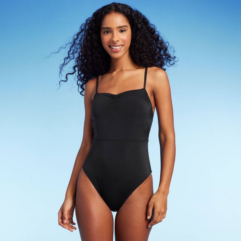 Women's Plunge Lace-Up One Piece Swimsuit - Shade & Shore™ Black | Target