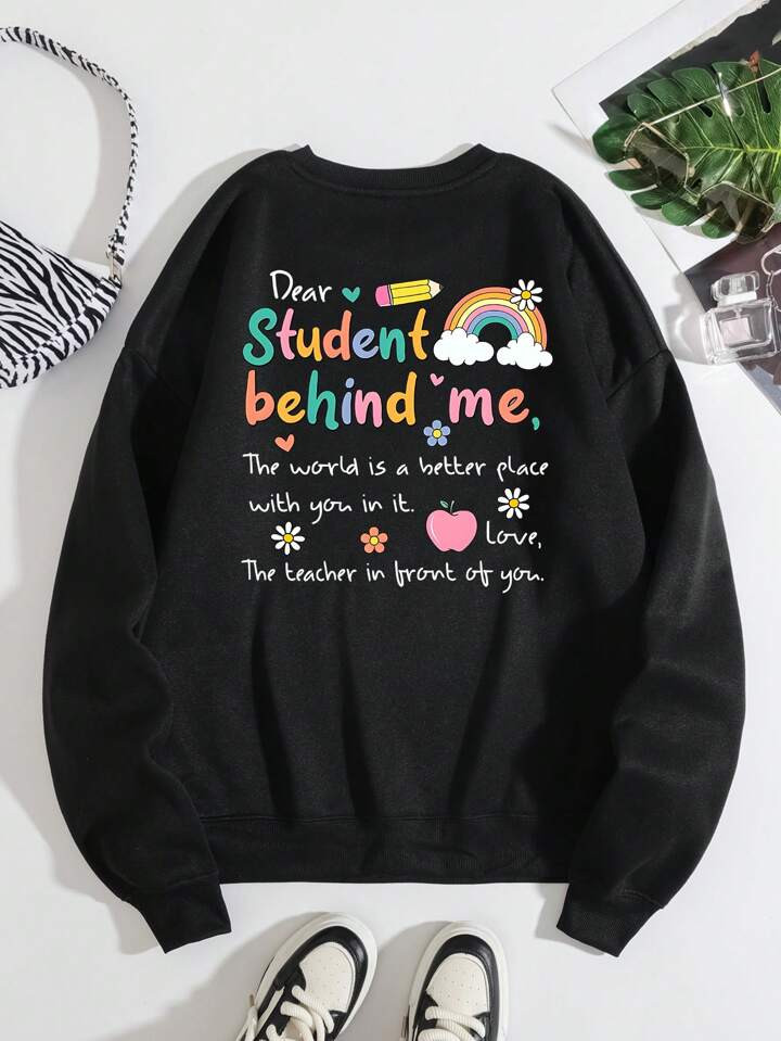 Rainbow & Slogan Graphic Thermal Lined Sweatshirt | SHEIN