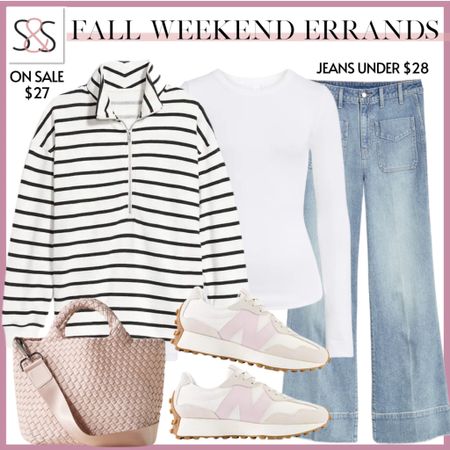 A striped tee with jeans and a naghedi bag is the way to style your comfy cozy  fall Thanksgiving outfit. 

#LTKfindsunder50 #LTKHoliday #LTKSeasonal