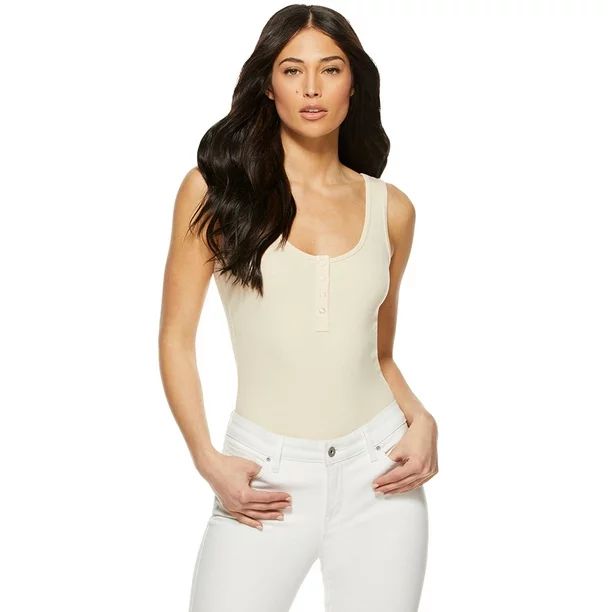 Sofia Jeans by Sofia Vergara Women’s Ribbed Henley Sleeveless Bodysuit - Walmart.com | Walmart (US)