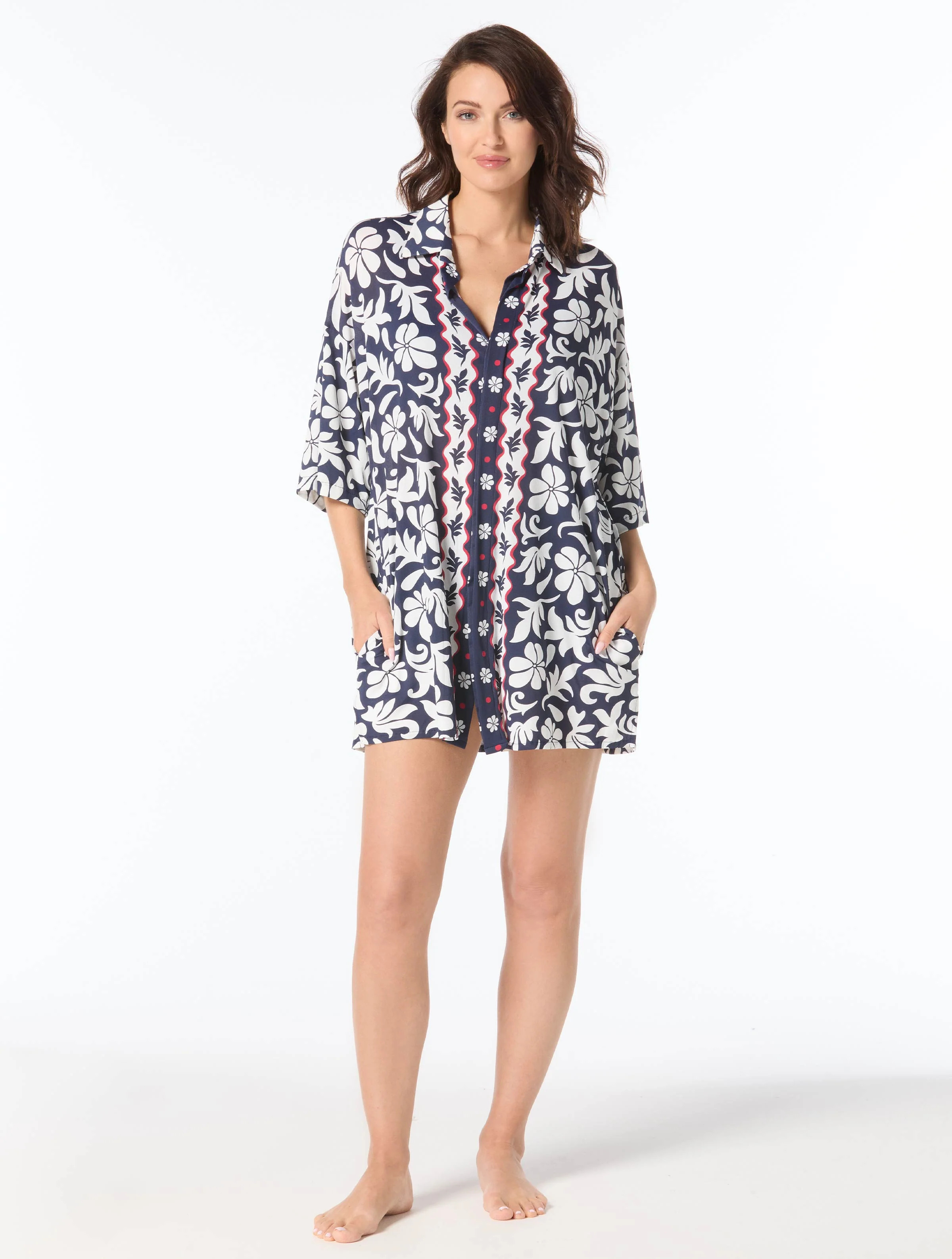 Beach House Harper Button Up Cover Up Shirt - Block Trop | Beach2Ocean