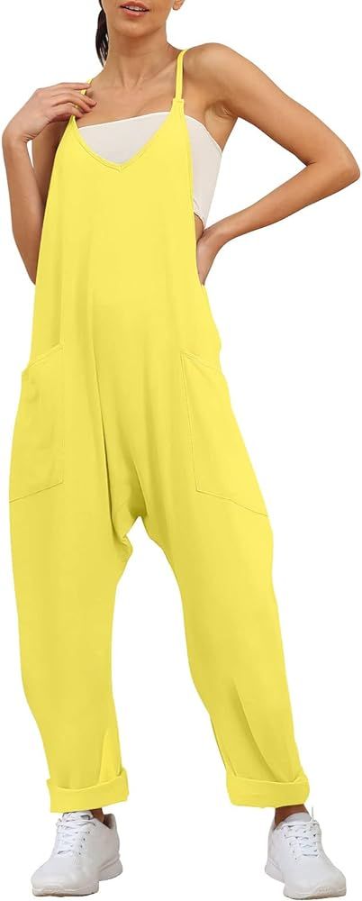 AUTOMET Jumpsuits for Women Casual Summer Rompers Sleeveless Loose Spaghetti Strap Baggy Overalls Ju | Amazon (US)