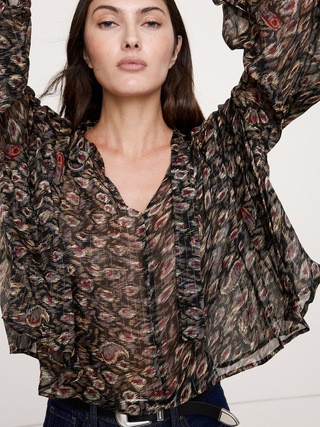 Sheer Pleat-Shoulder Top | Banana Republic (US)