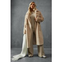 Womens Teddy Faux Fur Double Breasted Coat - cream - S, Cream | Miss Pap UK