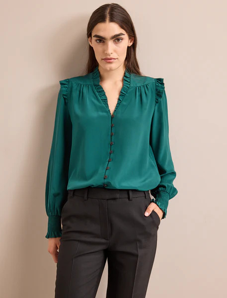 Stella Silk Shirt - Dark Green | Cefinn
