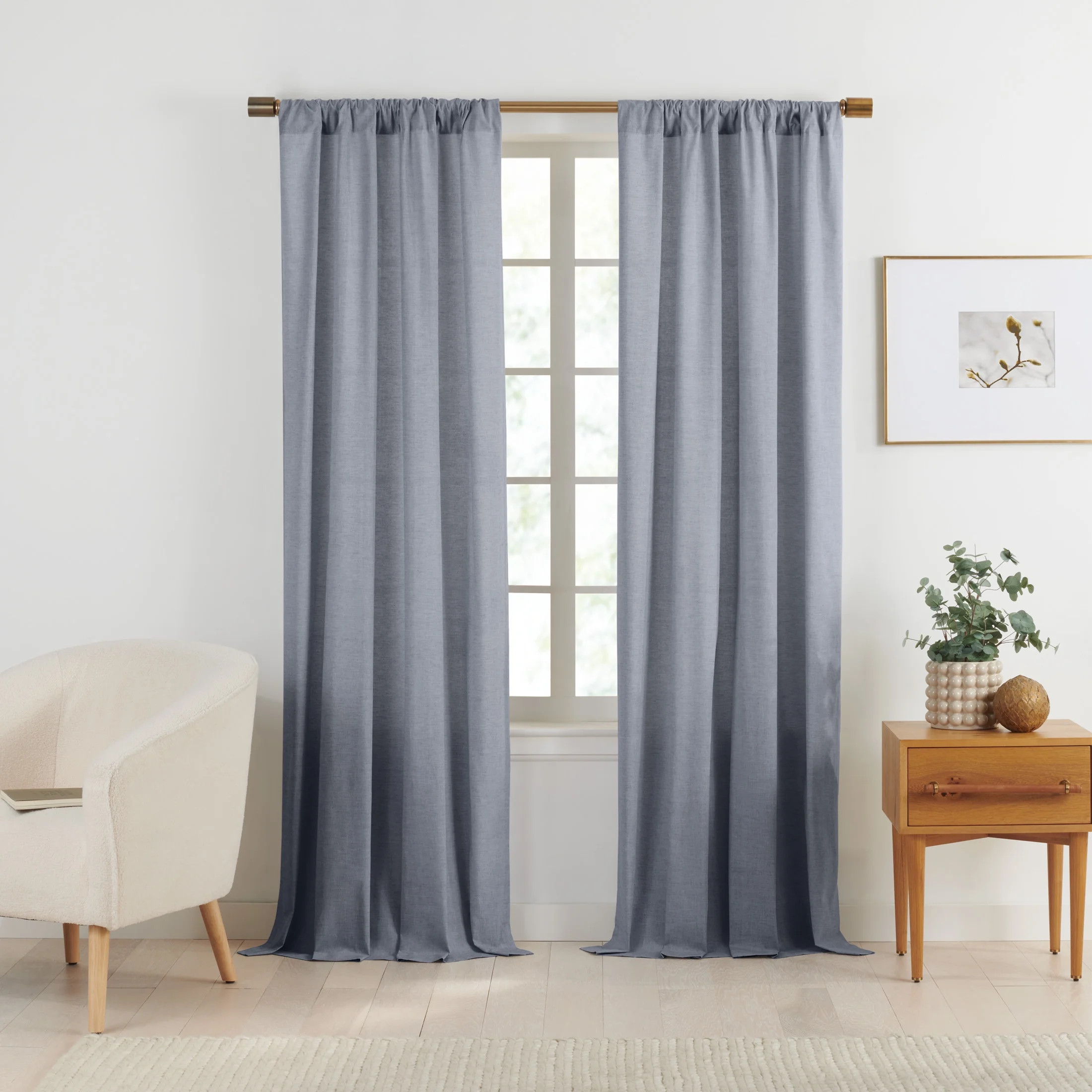 Gap Home Yarn Dyed Chambray Organic Cotton Light Filtering Window Curtain Pair, Dark Blue, 48x63 ... | Walmart (US)