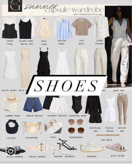 Summer capsule wardrobe shoes, white sneaker, sandals, heels, pools slides 

#LTKtravel #LTKshoecrush #LTKxNSale