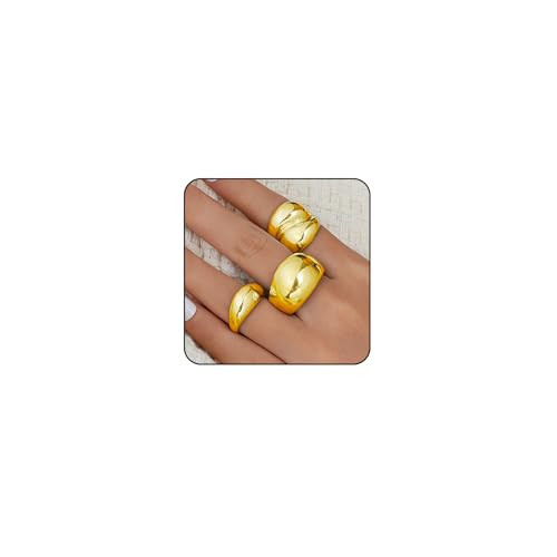 ONBRIG Chunky Gold & Silver Rings Set - Adjustable Thick Statement Rings (2-Gold-Dome) | Amazon (US)