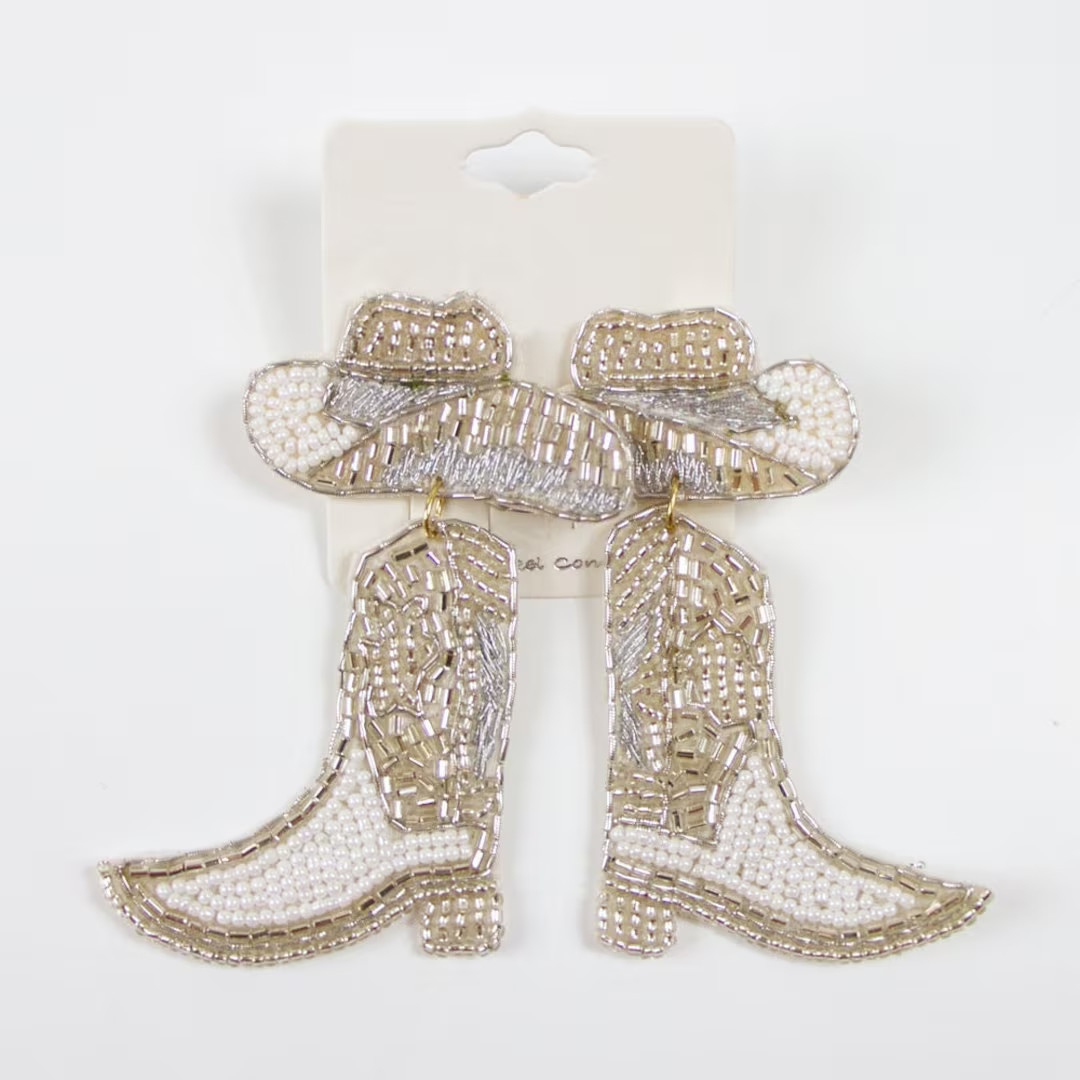 Cowboy Boots Beaded Earrings, Cowboy Hat Seed Bead Earrings, Nashville Bachelorette Earrings, Wed... | Etsy (US)