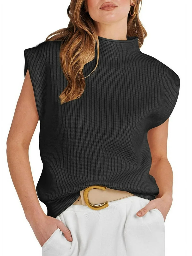 Prettady Women'S Mock Neck Sleeveless Sweater Vest Casual Cap Sleeve Knit Pullover Tank Tops 2025... | Walmart (US)