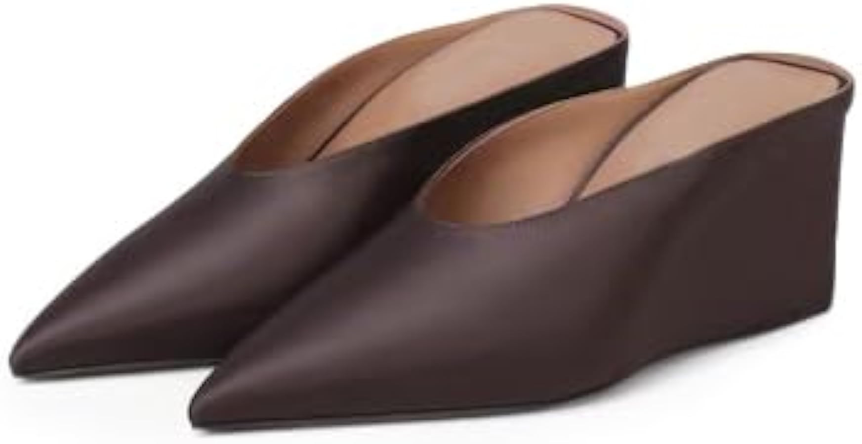 Vertundy Womens Unique Square Heel Design Pointed Toe Statin Material Wedge Mules Shoes | Amazon (US)