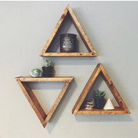 SET OF 3 Wood Triangle Shelf, Geometric Wall Shelf, Boho Wall Decor, Gray Triangle Shelf, Crystal Display, Succulent Wall Shelf Gallery Wall | Etsy (US)