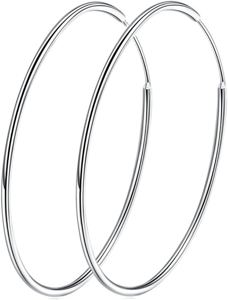 Chic 925 Sterling Silver Big Hoop Earrings Minimalist Round Circle Endless Large Huggie Hoops Sta... | Amazon (US)