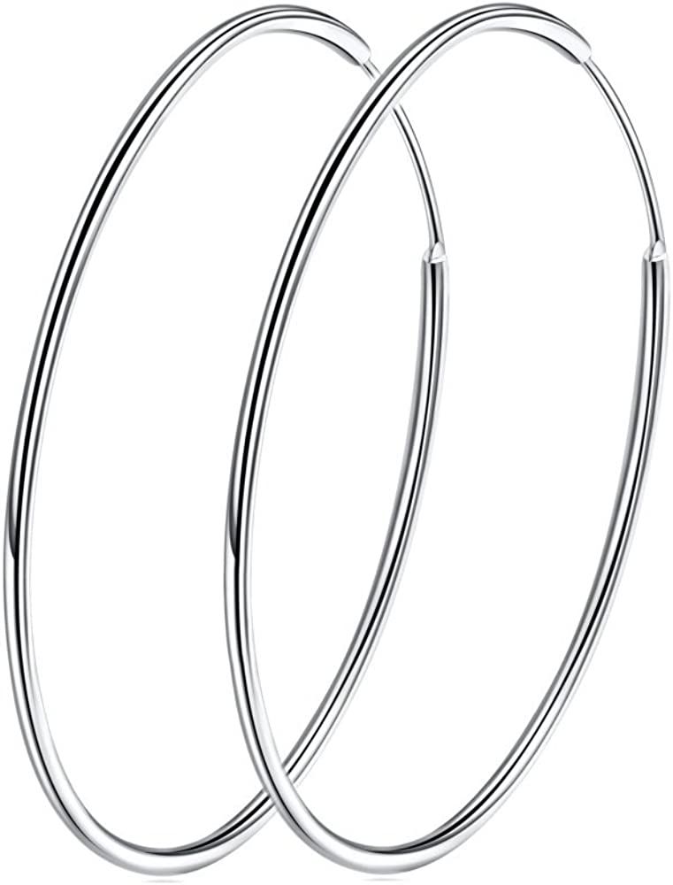 Chic 925 Sterling Silver Big Hoop Earrings Minimalist Round Circle Endless Large Huggie Hoops Sta... | Amazon (US)