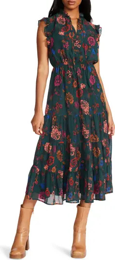 Steve Madden Lillia Floral Ruffle Midi Dress | Nordstrom | Nordstrom