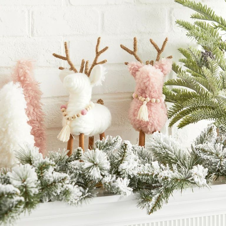 Holiday Time Pink and White Fabric Reindeer Tabletop Decorations, 13", 2 Count | Walmart (US)