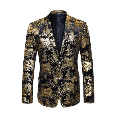 Cloudstyle Men's Dress Floral Suit Notched Lapel Slim Fit Stylish Blazer Dress Suit Golden S | Target