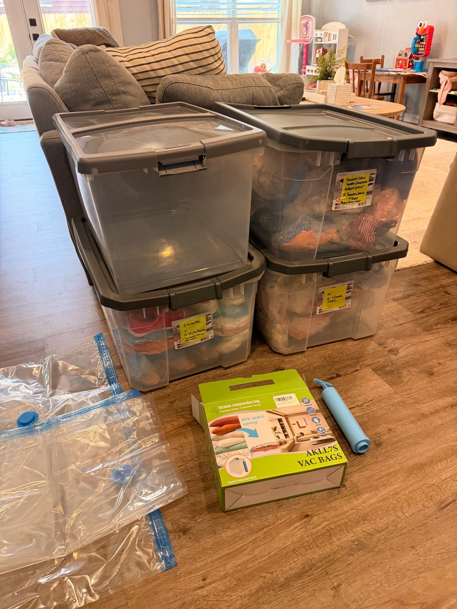Vacuum seal bags and storage bins for sorting and organizing my toddlers clothes she outgrown! Spring cleaning is in full swing🧹🧼🧺🤩

#LTKmomlife #LTKHome #LTKKids