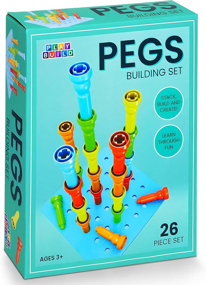 Play Build Peg Board Toy for Kids, 25 Colorful Pegs with Foam Board, Stacking Pegboard Set, Toddl... | Amazon (US)