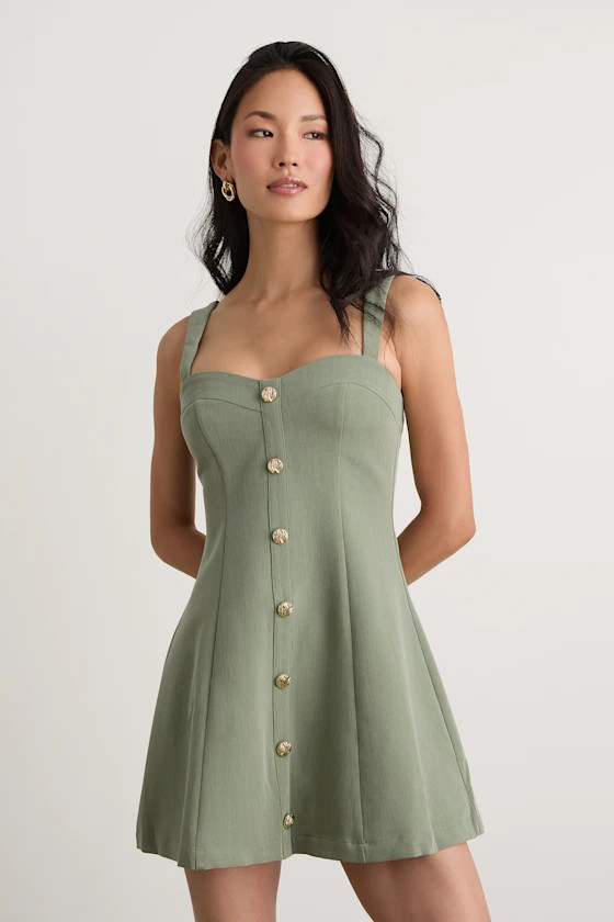 Akira Sage Button-Front Skater Mini Dress | Lulus