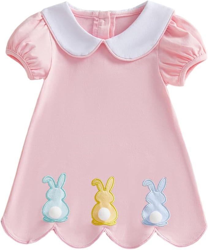 Toddler Girl Easter Dress Kids Short Sleeve Doll Collar Embroidery Dresses Summer Bunny Clothes f... | Amazon (US)