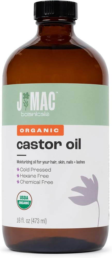 J MAC BOTANICALS Organic pure Castor Oil Cold Pressed (Glass Bottle, 16 oz), hexane free, castor ... | Amazon (US)