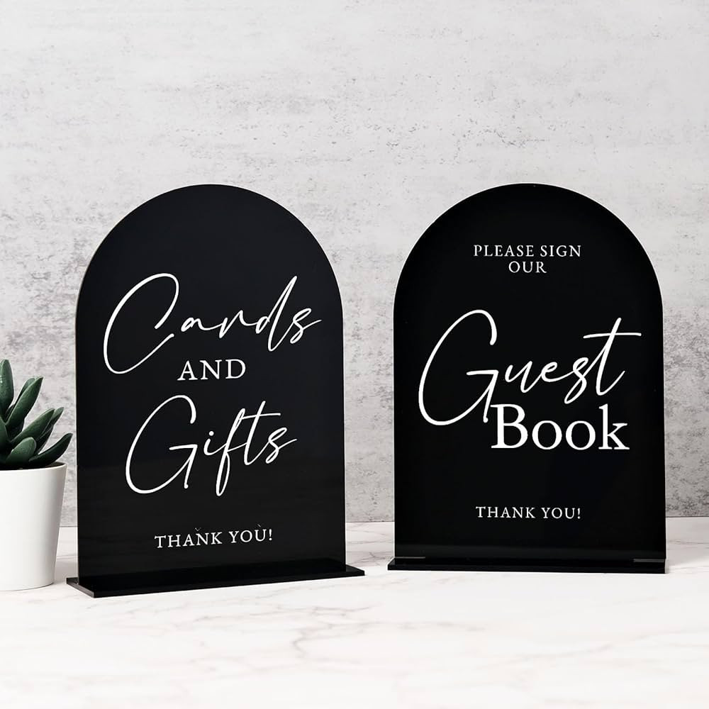 Set of 2 Black Wedding Signs for Reception - 5"x7" Acrylic TableTop Signs With Base - Modern Font... | Amazon (US)