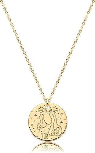 GDCOIN Zodiac Coin Necklace for Women 18K Gold Filled Tiny Cute Dainty Disk Astrology Horoscope D... | Amazon (US)