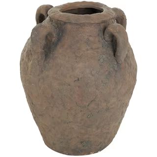 Dark Brown Handmade Textured Ceramic Decorative Vase with Four Handles | The Home Depot