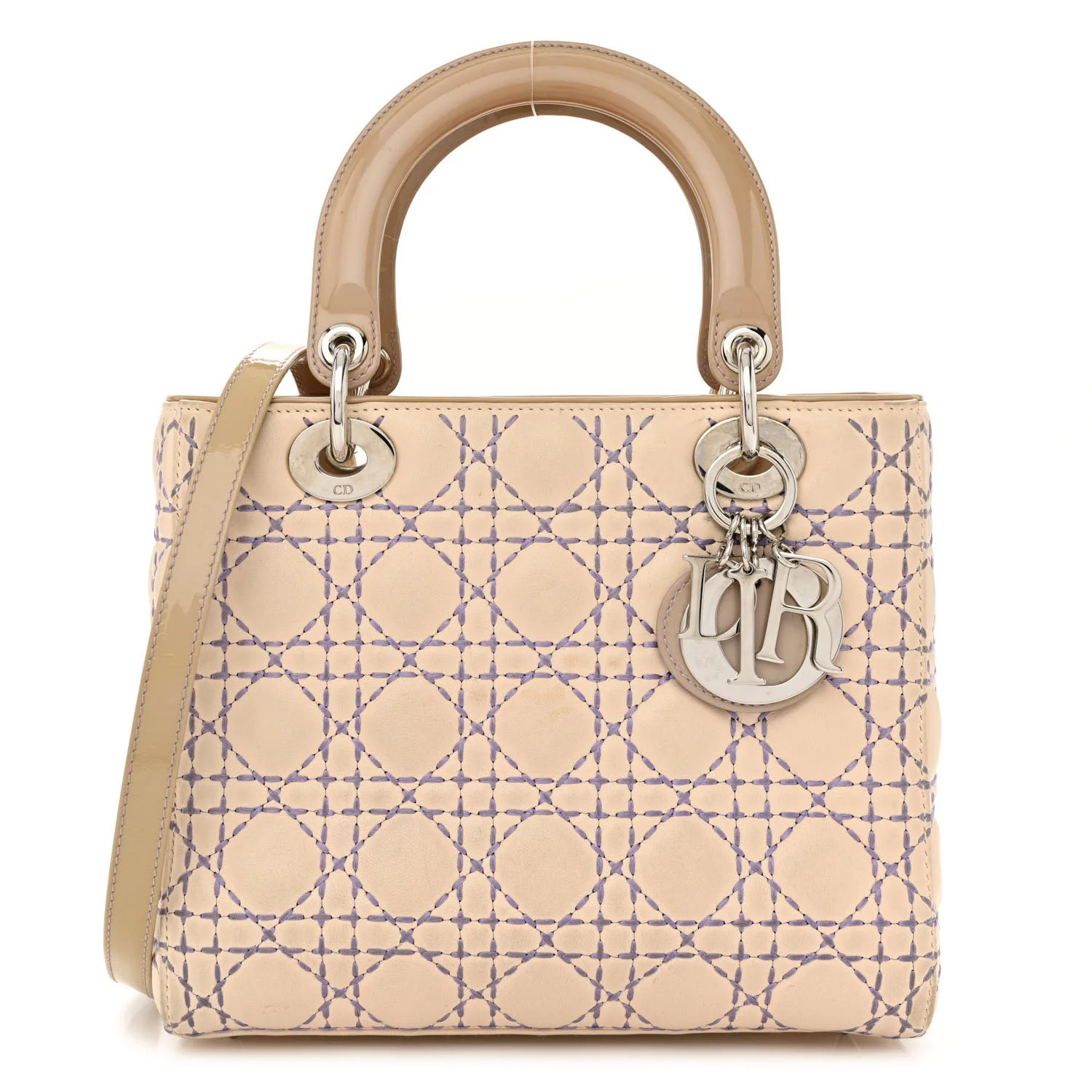 Lambskin Patent Stitched Cannage Medium Lady Dior Beige Purple | FASHIONPHILE (US)