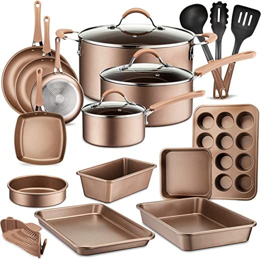 NutriChef 20-Piece Nonstick Kitchen PTFE/PFOA/PFOS-Free Heat Resistant Silicone Handles Cookware ... | Amazon (US)