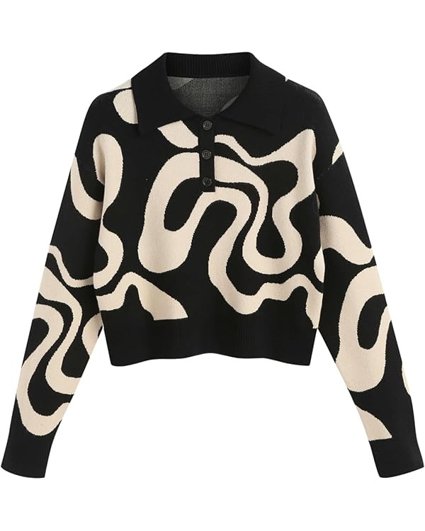 CIDER Women’s Color Block Cropped Collared Shirts Long Sleeve Sweater Pullover Tops | Amazon (US)